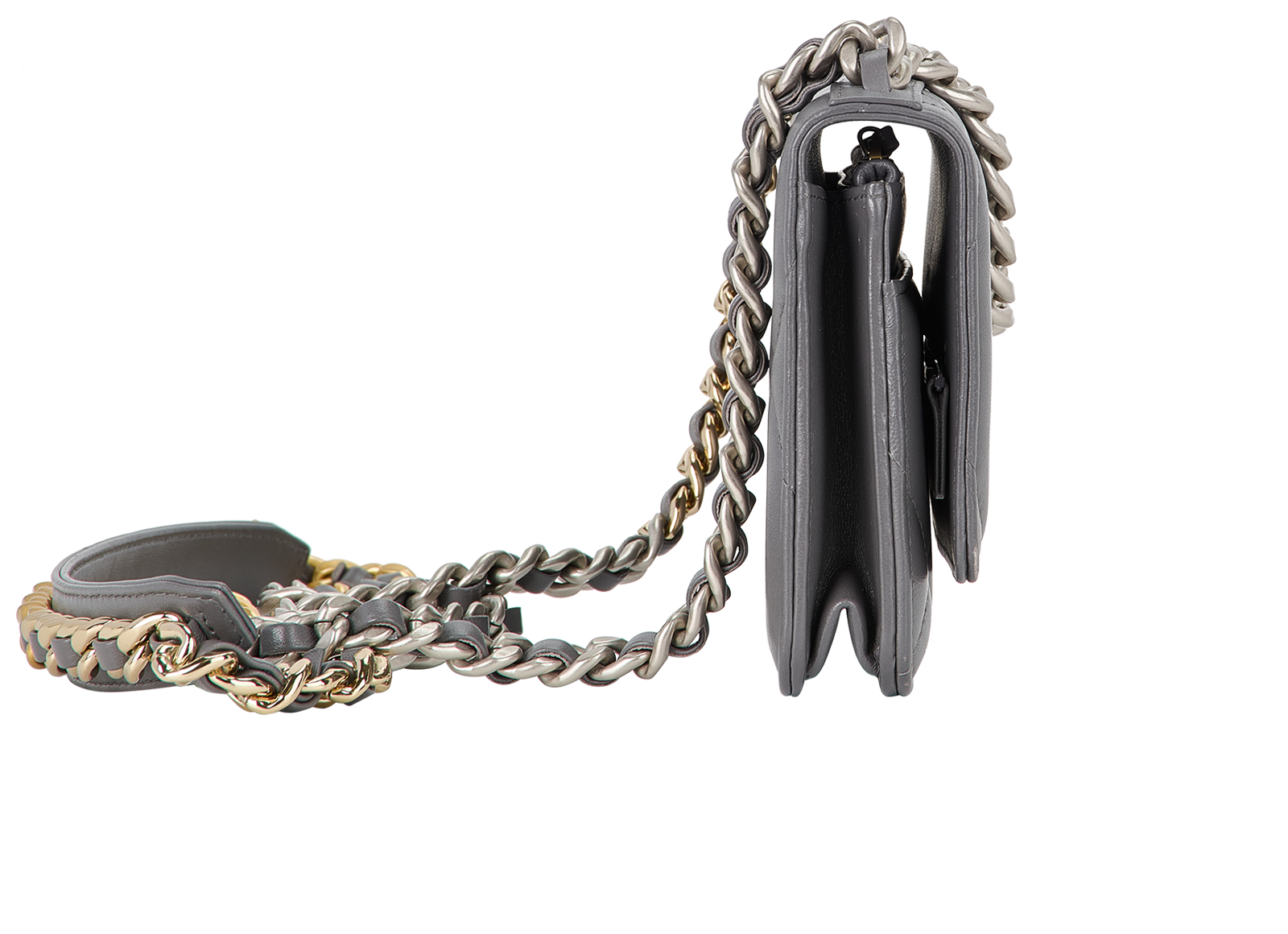 19 Wallet On Chain, &pound;2,750, Handbags, Grey, Lambskin Leather, Side view